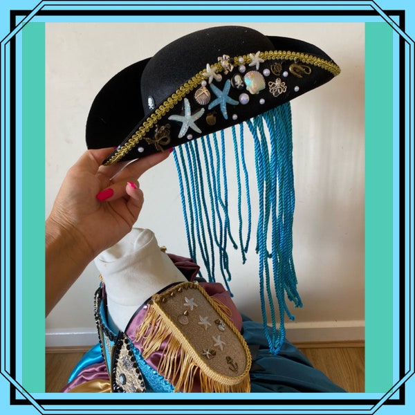 Accesorio Add On Descendants Uma Captain Tricorn Pirate Hat Disfraz de Halloween Fiesta de cumpleaños Pageant Cosplay Under The Sea Theme Ursula Star