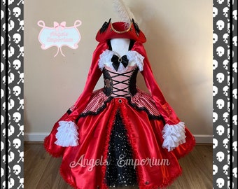 Zombie Pirate Princess Tutu Dress Captain Hook Peter Pan Halloween Costume Birthday Party Satin Ball Gown Red Sparkly Pageant Cosplay