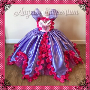 Beautiful Butterfly Petal Princess Tutu Dress Lilac Lavender Satin Fuchsia Hot Pink Ball Gown Pageant Costume Cosplay Halloween Birthday
