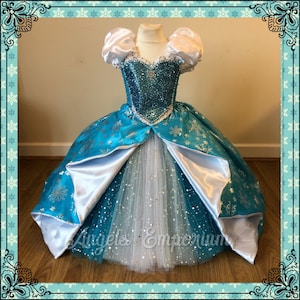The Snow Queen Frozen Princess Inspired Tutu Dress Elsa Costume Pageant Ball Gown Ice Blue White Snowflake Dress Glitter Sparkle Cosplay