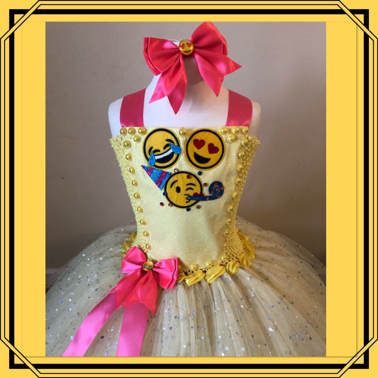 The Ultimate Emoji Party Tutu Dress Lemon Yellow Bright Pink Etsy