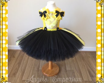 Tutu Dress inspired by Emma Wiggles from The Wiggles! Hair Clip Bow Yellow & Black Tutu Dress Party Pageant Birthday Halloween Costume