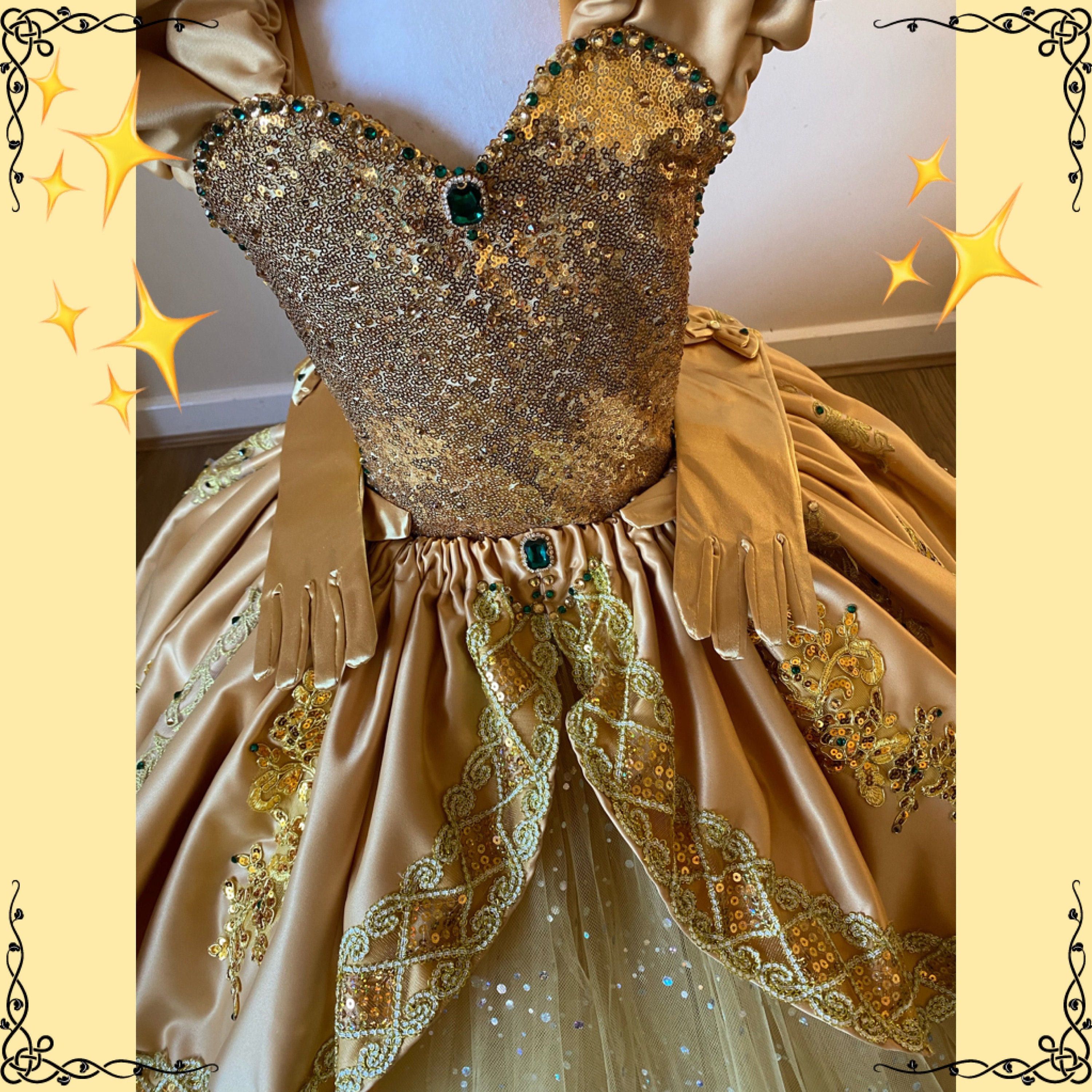 slim fit dress slacks Gold Gown Set with Embroidered Trim & Glitter Headpiece main image 0