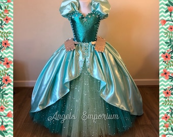 Princess Ariel the Little Mermaid Inspired Tutu Dress Satin Aqua