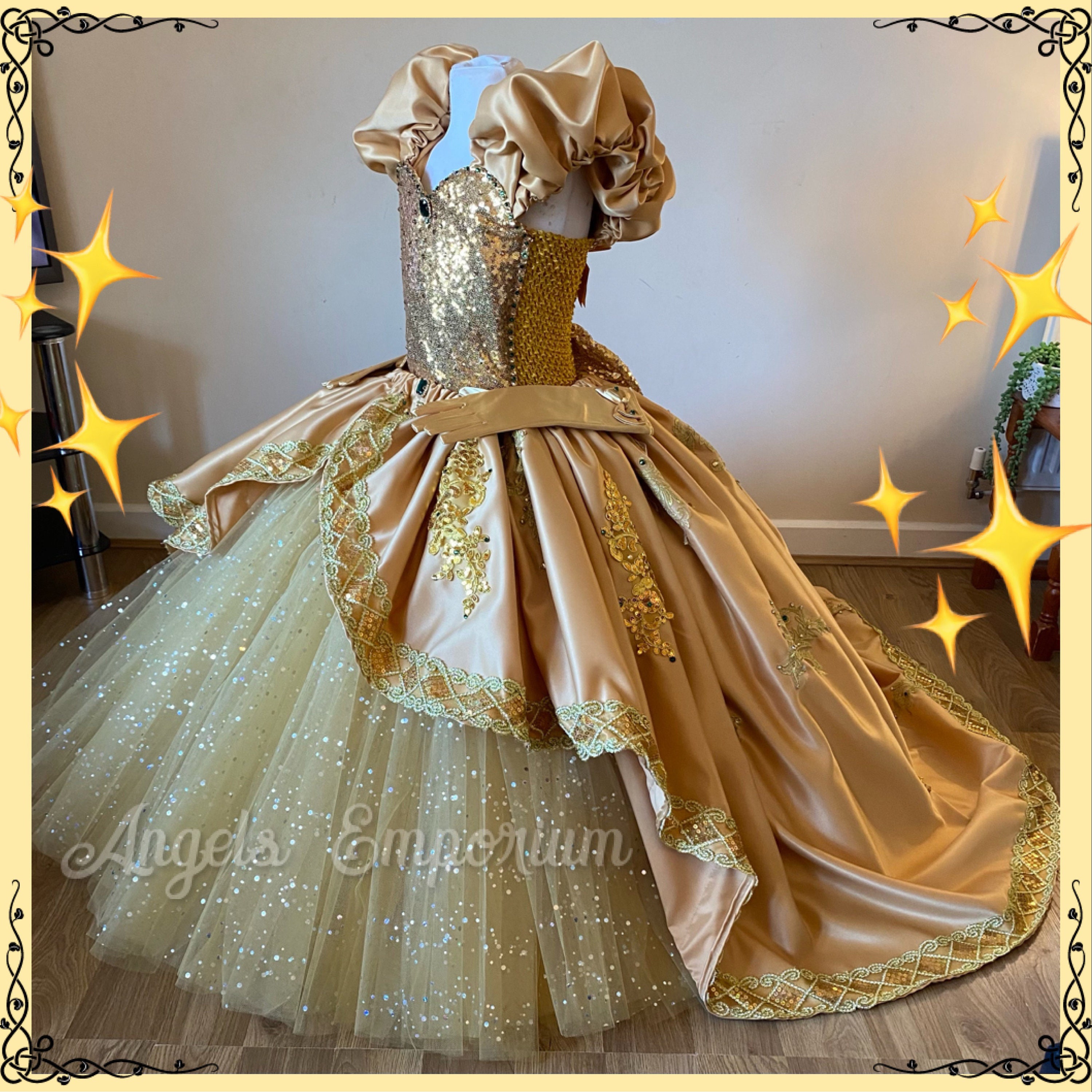 princess gold dress Elegant Gold High-Neck Girl Dress Tiered Princess Birthday Gown J298 Gold / child-4 main image 1