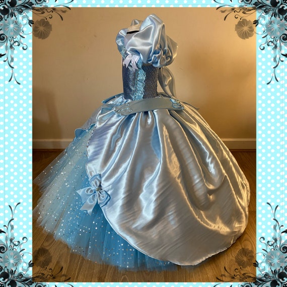 Princess Cinderella Inspired Tutu Dress Ball Pageant Costume Luxury Satin Gown Blue Glitter Long Sparkly Tutu Dress With Gloves and Necklace - Etsy Israel Princess Cinderella Inspired Tutu Dress Ball Pageant Costume Luxury Satin Gown Blue Glitter Long Sparkly Tutu Dress With Gloves and Necklace - Etsy Israel