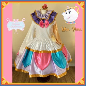 Adult Size Mrs Potts Beauty And The Beast Teapot Tutu Dress Pageant Birthday Party Outfit Halloween Costume Chip Belle Theme Park