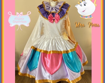 Luxury Mrs Potts Beauty And The Beast Teapot Tutu Dress Pageant Birthday Party Outfit Halloween Costume Chip Belle Theme Park