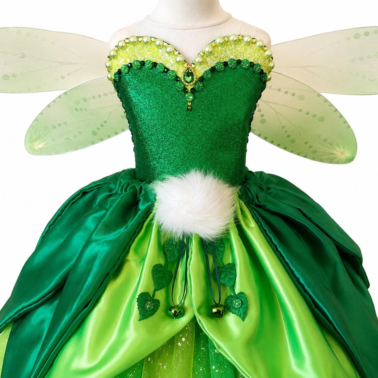 tinkerbell green prom dress Luxury Inspired Tutu Emerald Woodland Fairy Princess Costume Wings Pom Poms Tink Cosplay Ball Gown Satin Leaf Skirt ProductID: 119680
