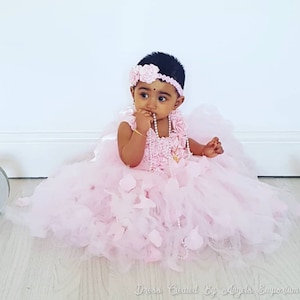 Beautiful Baby Pink Pale Pink Light Pink Flower Girl Tutu Dress Embellished with Petals. Bridesmaids Weddings Christening Special Occasions. image 10