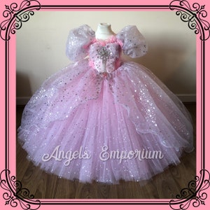 Glinda The Good Witch Inspired Tutu Dress Costume Wizard Of Oz Pink Sparkly Glitter Organza Gown Stars Pageant Ball Gown Princess Outfit