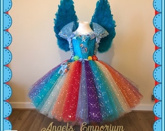 Rainbow Pony Tutu Dress With Wings Beautiful Sparkly Little Pony Costume Pageant Gala Ball Gown Horse Pony Unicorn Dress