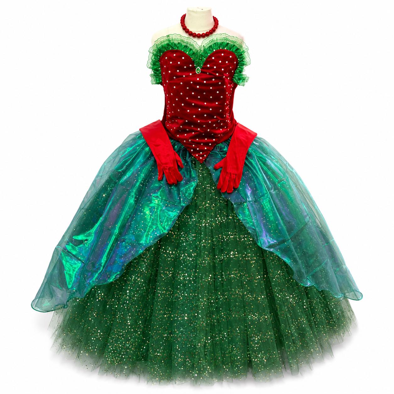 Adult Woman's Martha May Whovier the Grinch Inspired Red Green Christmas Tutu Dress Glitter Sparkling Gown Pageant Party Halloween Costume