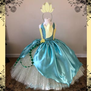 Princess Tiana Inspired Tutu Dress Princess & The Frog Costume Ball Gown Pageant Dress Party Gala Frog Princess Head Band Lemon Mint Green