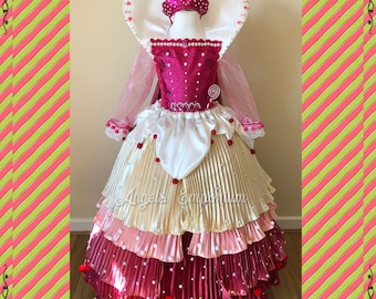 Princess Vanellope Von Schweetz Inspired Tutu Dress Wreck It Ralph Candyland Costume Cosplay Luxury Gown Pink Long Crown Glitter Satin Gown