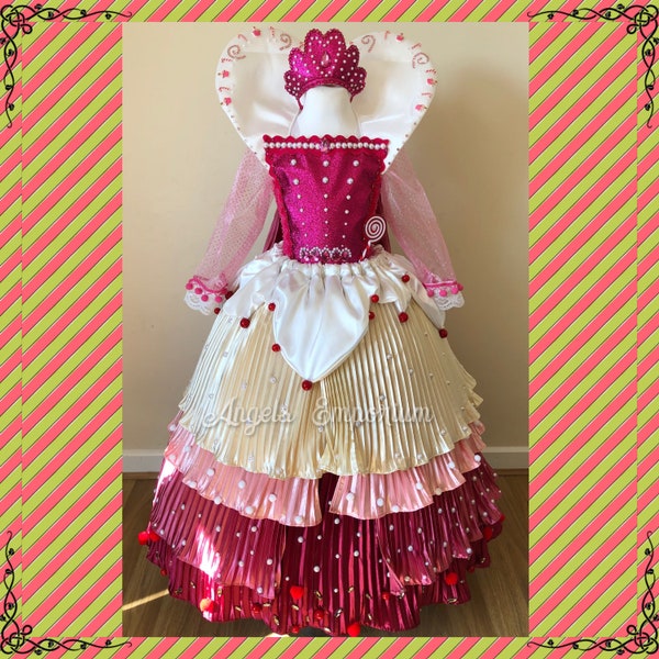 Princess Vanellope Von Schweetz Inspired Tutu Dress Wreck It Ralph Candyland Costume Cosplay Luxury Gown Pink Long Crown Glitter Satin Gown