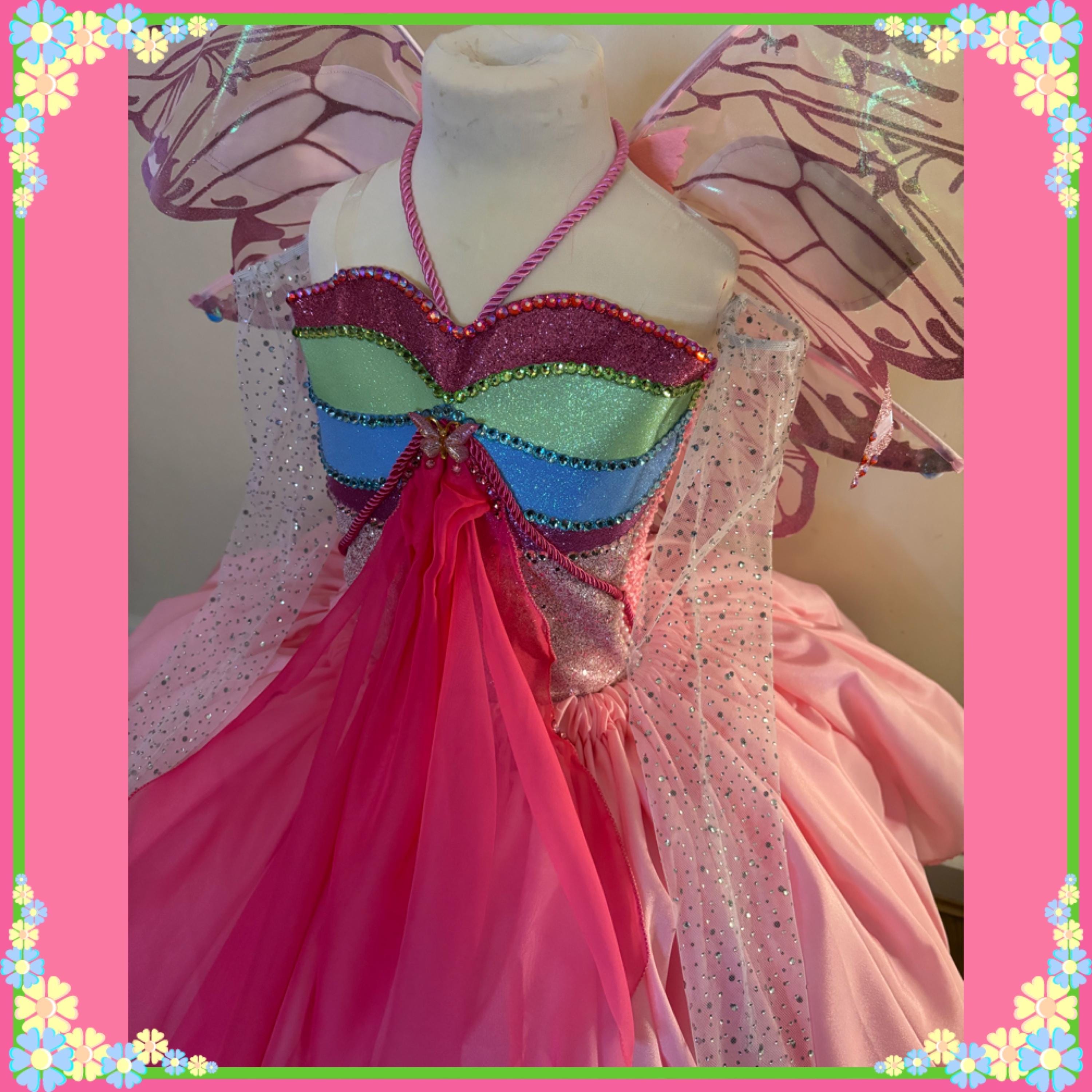 Luxury Winx Flora Inspired Tutu Dress Pink Bloomm Fairy Princess Costume  Wings Cosplay Ball Gown Butterfly Leaf Skirt - Etsy