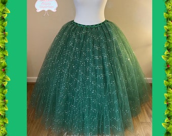 Martha May Whovier The Grinch Inspired Ladies Full Length Tulle Tutu Skirt Hunter Green Handmade Christmas Costume Halloween Dress Up