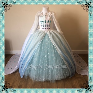 The Snow Queen Frozen 2 Elsa Inspired White Tutu Dress Ice Costume Pageant Ball Gown Glitter Sparkle Cosplay Capes Birthday Party