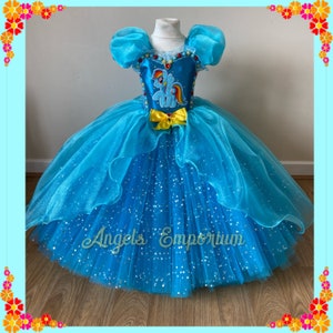 Regenbogen Pony Tutu Kleid Türkis Prinzessin Schöne funkelnde kleine Pony Kostüm Festzug Gala Ballkleid Pferd Einhorn Weihnachten Geschenkidee