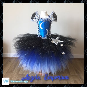 The Moon & Stars Halloween Costume Tutu Party Dress Sparkly Pageant Gala Ball Gown Black and Blue Tutu A Unique Gift. image 1