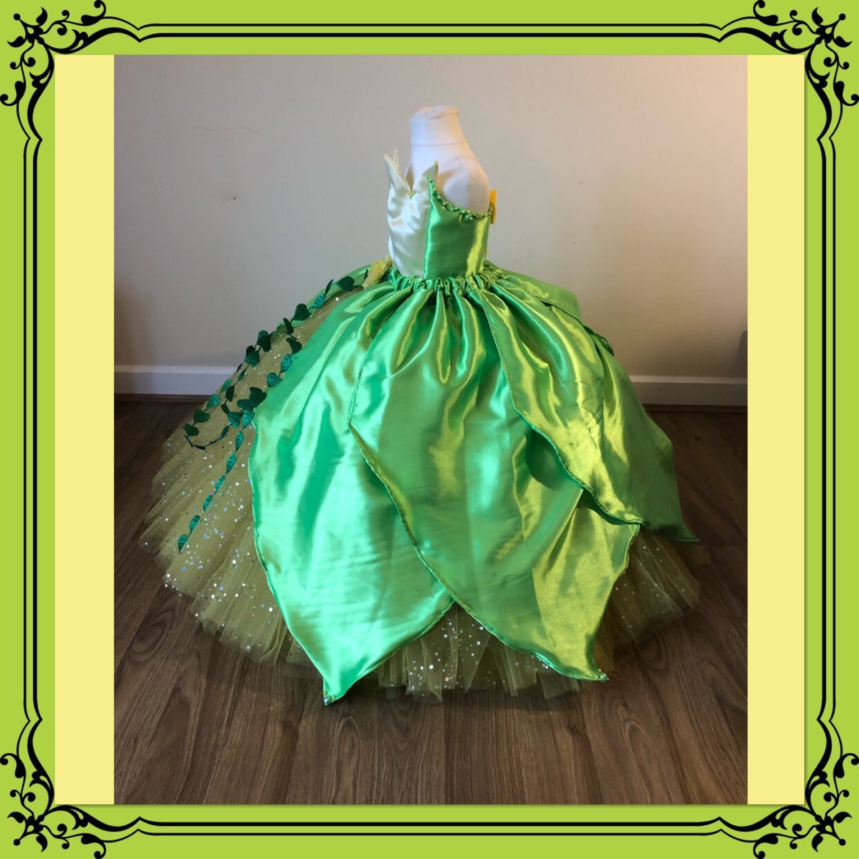 The Frog Princess Tiana Inspired Tutu Dress Cosplay Costume Pageant Ball Gown Birthday Party Halloween Sparkly Dressing Up Lime Green Yellow The Frog Princess Tiana Inspired Tutu Dress Cosplay Costume Pageant Ball Gown Birthday Party Halloween Sparkly Dressing Up Lime Green Yellow