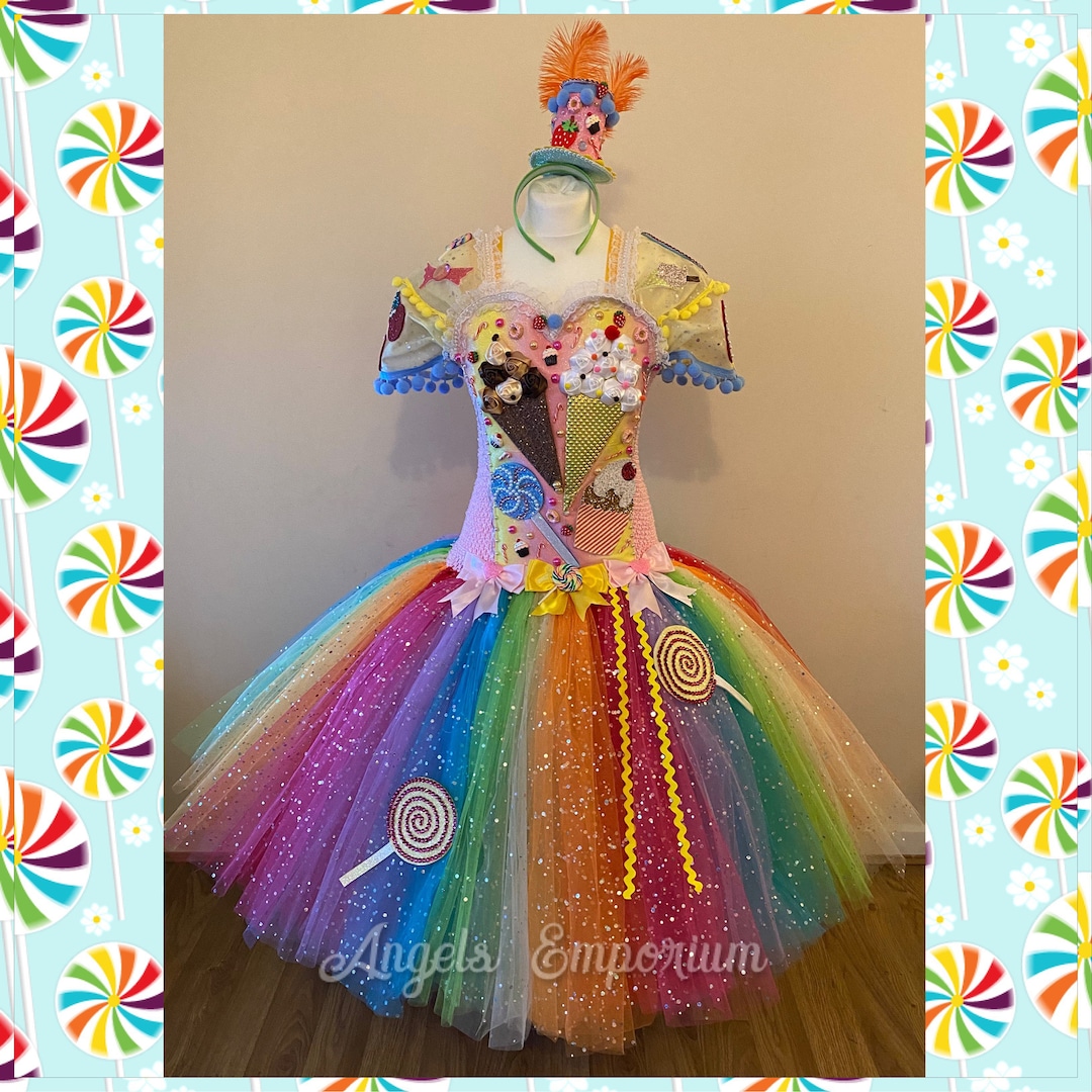 Adult Size Candy Land Theme Tutu Dress Rainbow Sweets Treats