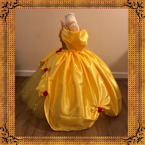 The Original Princess Belle from Beauty and the Beast Inspired Tutu Dress Ball Pageant Costume Luxury Satin Gown Yellow Red Roses Gold Tutu image 6