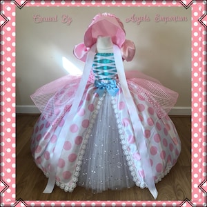 Little BO PEEP Tutu Dress Toy Story Costume Baby Pink Polka Dot Princess Satin Ball Gown Pioneer Bonnet Pageant Birthday Party Halloween