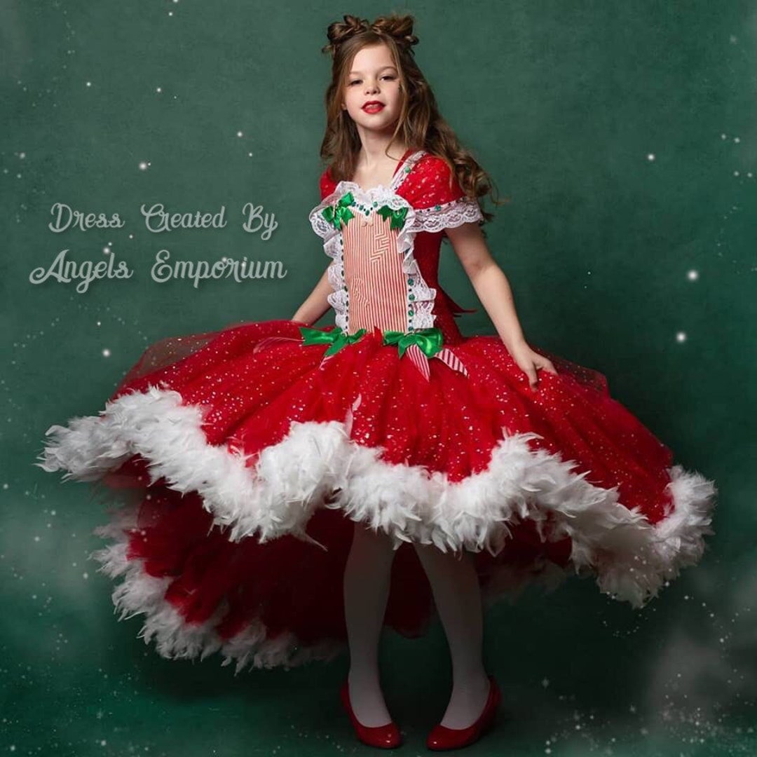 Candy Cane Christmas Party Pageant Tutu Dress Low High Skirt Red White