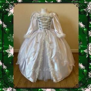 Christmas Angel Princess Tutu Dress White Silver Glitter Sparkle Feather Trim Festive Gown Satin Ball Gown Organza Birthday Party Dress