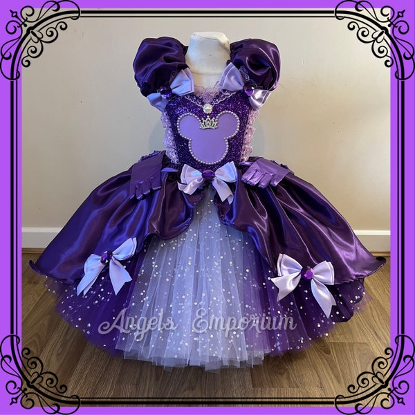 Minnie Mouse Purple Lilac Princess Tutu Dress Satin Ball Gown Birthday Party Pageant Halloween Glitter Sparkles Celebration Cosplay Disney