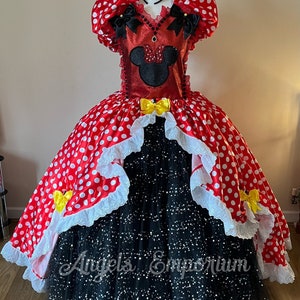 Red Polka Dot Mouse Princess Minnie Tutu Dress Cosplay Costume Satin Ball Gown Pageant Birthday Party Adult Halloween Costume Park Visits
