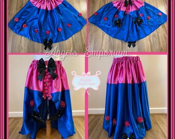 Luxury Crepe Satin Skirt Inspired By Anna Frozen Over Skirt Elasticated Waist Flower Rhinestone Birthday Party Outfit Halloween Costume Blue