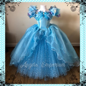 New Cinderella Inspired Blue Sparkly Tutu Dress Embellished Swarovski Butterflies Princess Ball Gown Costume Pageant Birthday Party Dress