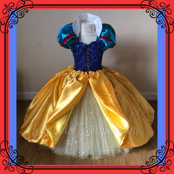 Princesa Blancanieves Inspirado Tutu Vestido Vestido de baile Disfraz de desfile Lujo Satén Azul Amarillo Brillo Largo Sparkly Fiesta de cumpleaños Oufit