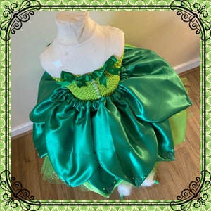 Luxury Tinkerbell Inspired Tutu Dress Green Yellow Woodland Fairy Princess Costume Wings Pom Poms Tink Cosplay Ball Gown Satin Leaf Skirt image 9