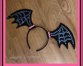 Accessory Vampire Vampirina Bat Wing Headband Headpiece Black Glitter Sparkly Halloween Costume Birthday Party Pageant Cosplay