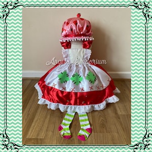 Vintage Strawberry Shortcake Tutu Dress And Hate Cute Costume Cosplay Princess Red White Satin Ball Gown Pageant Birthday Party Halloween