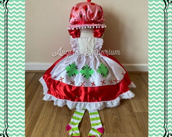 Vintage Strawberry Shortcake Tutu Dress And Hate Cute Costume Cosplay Princess Red White Satin Ball Gown Pageant Birthday Party Halloween