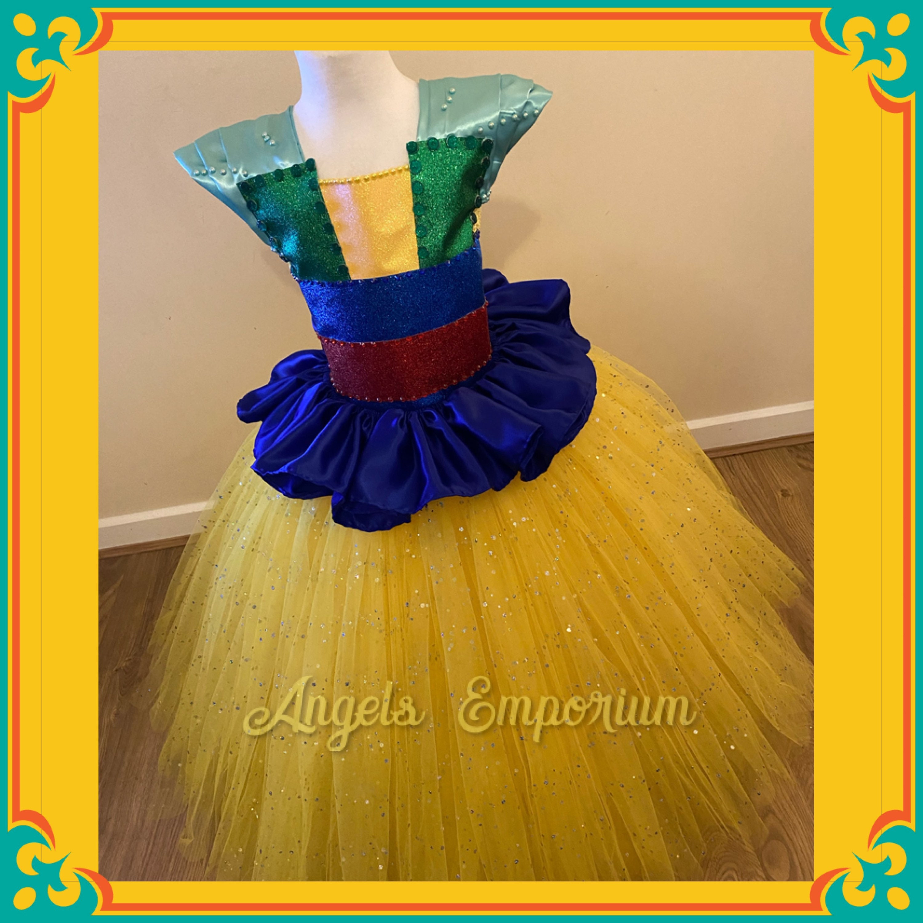 Princesa Mulan inspirada en Tutu Vestido de baile chino Traje de desfile Lujo Satin Azul Amarillo Glitter Larga fiesta de cumpleanos brillante Oufit Regalo Etsy Mexico