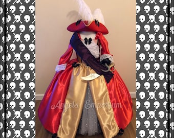 Captain Hook Pirate Tutu Dress Peter Pan Halloween Costume Birthday Party Satin Ball Gown Red Gold Sparkly Pageant Cosplay Pretty