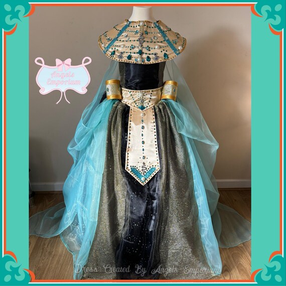 Luxury Egyptian Goddess Queen Cleopatra Roman Greek Princess Tutu Dress Ball Gown Pageant Party Halloween Costume Aqua Black Gold Cape