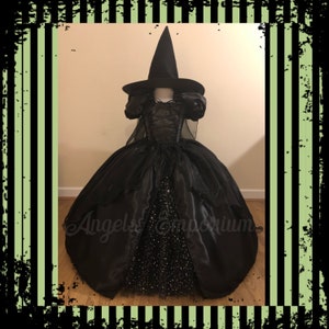 The Wicked Witch of The West Inspired Tutu Dress Costume Wizard Of Oz Sparkly Glitter Organza Pageant Ball Gown Princess Outfit Black Hat image 1