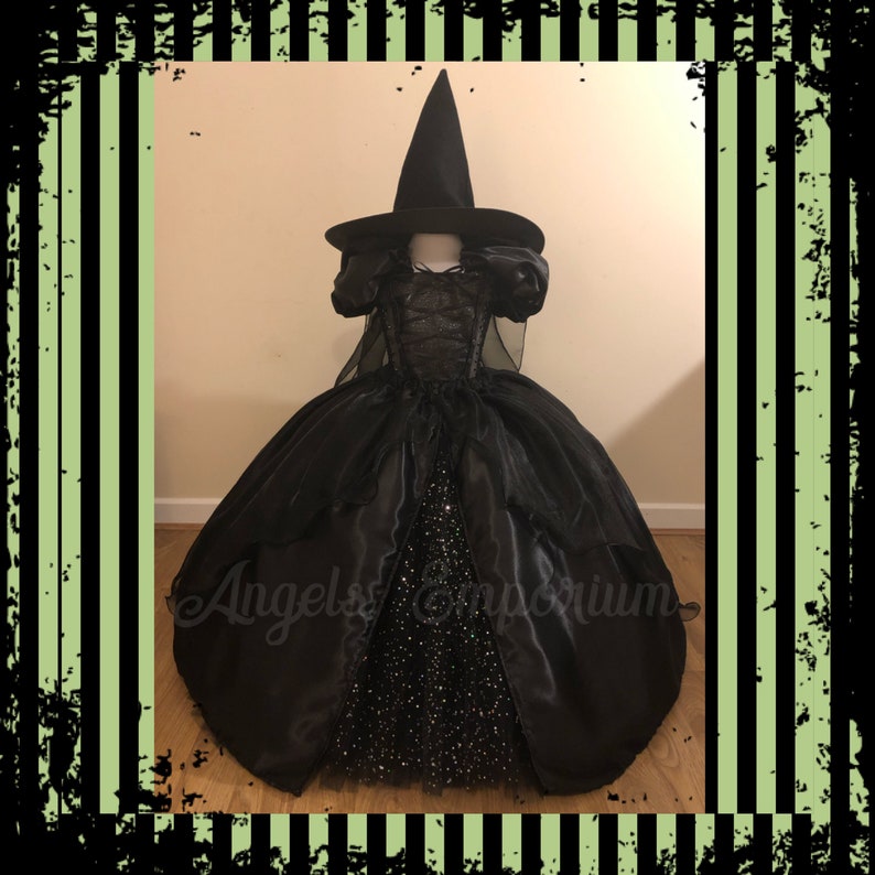 The Wicked Witch of The West Inspired Tutu Dress Costume Wizard Of Oz Sparkly Glitter Organza Pageant Ball Gown Princess Outfit Black Hat image 1