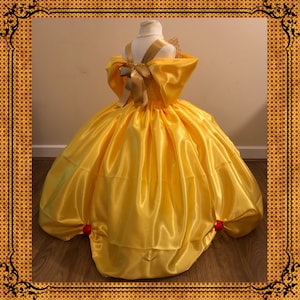 The Original Princess Belle from Beauty and the Beast Inspired Tutu Dress Ball Pageant Costume Luxury Satin Gown Yellow Red Roses Gold Tutu image 7