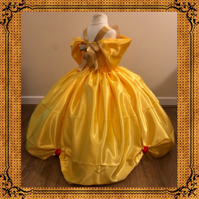 The Original Princess Belle from Beauty and the Beast Inspired Tutu Dress Ball Pageant Costume Luxury Satin Gown Yellow Red Roses Gold Tutu image 7