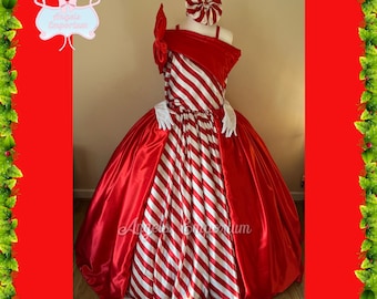 Candy Cane Cutie Festive Christmas Holiday Season Red Satin Santa Tutu Dress Costume Gown Pageant Ball Gown Princess Outfit Adult Sizes