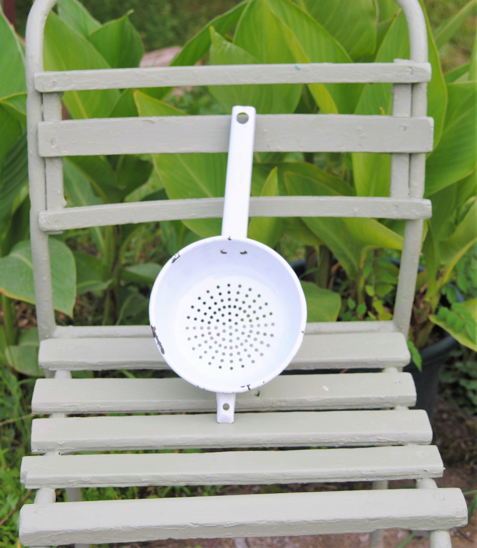 Vintague metal colander white enamel colander strainer metal Etsy