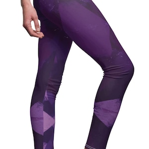 Retro Purple Print Leggings, Purple Theme, Gift for Leggings Lovers, Cozy Lounge Wear, Yoga Pants, Exotic Apparel